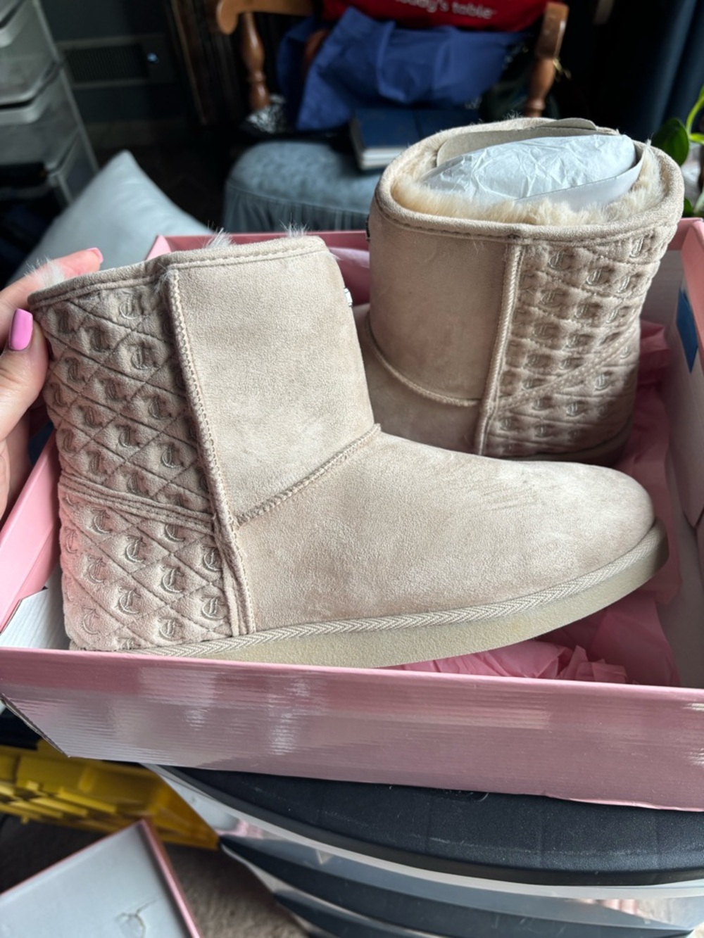 Juicy Couture Quilted Faux-Suede Ankle Boots - Cream